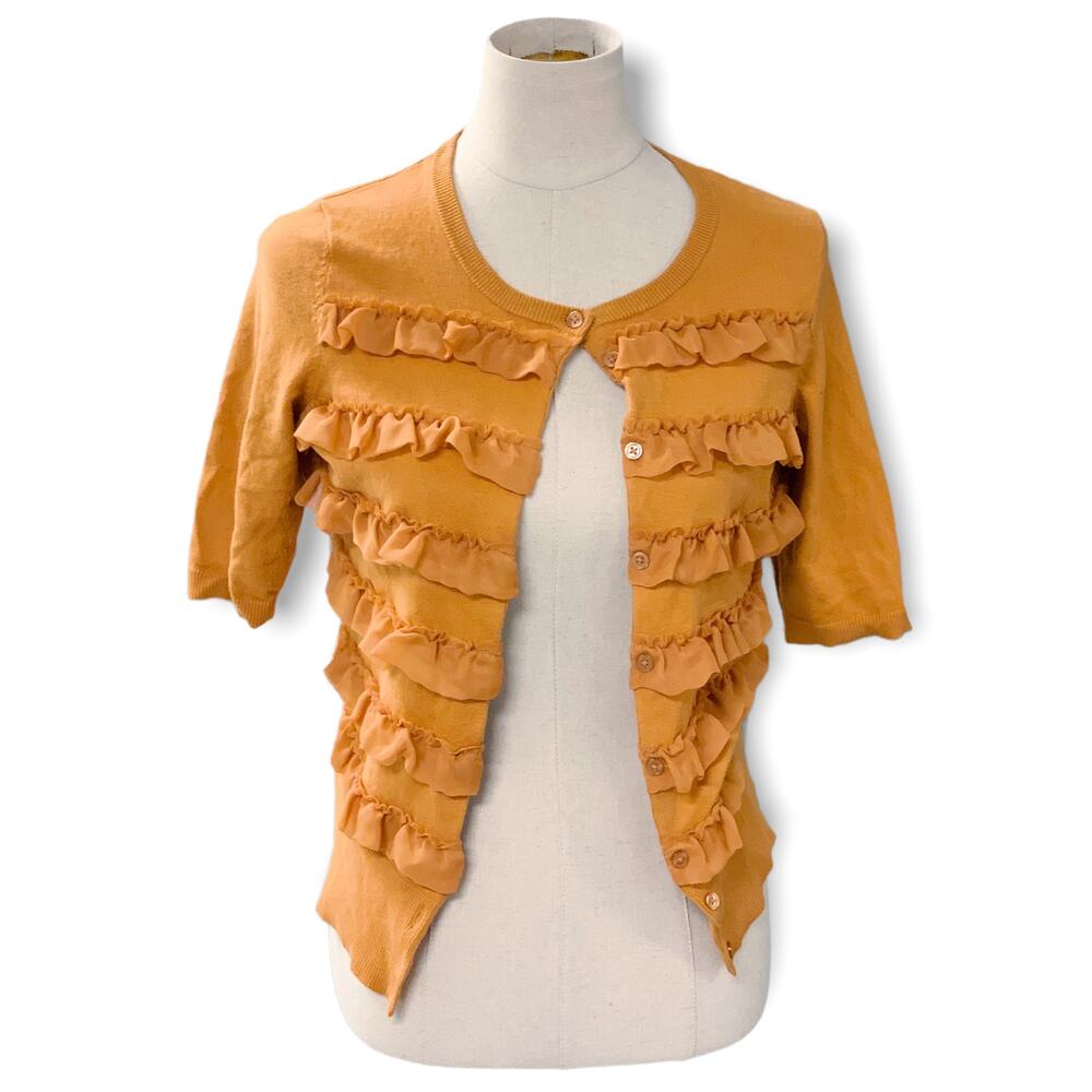 The Limited Womens Size Medium Orange Ruffled Button Up Cardigan Jewel Toned